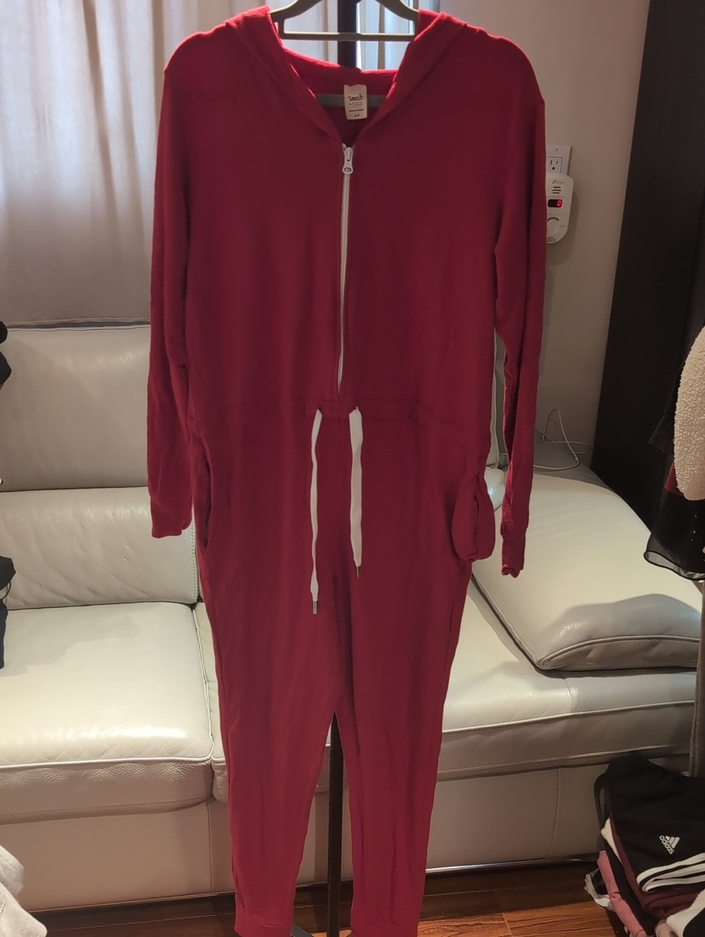 Smash + Tess Red Hooded Zip-Front Jumpsuit with Drawstring